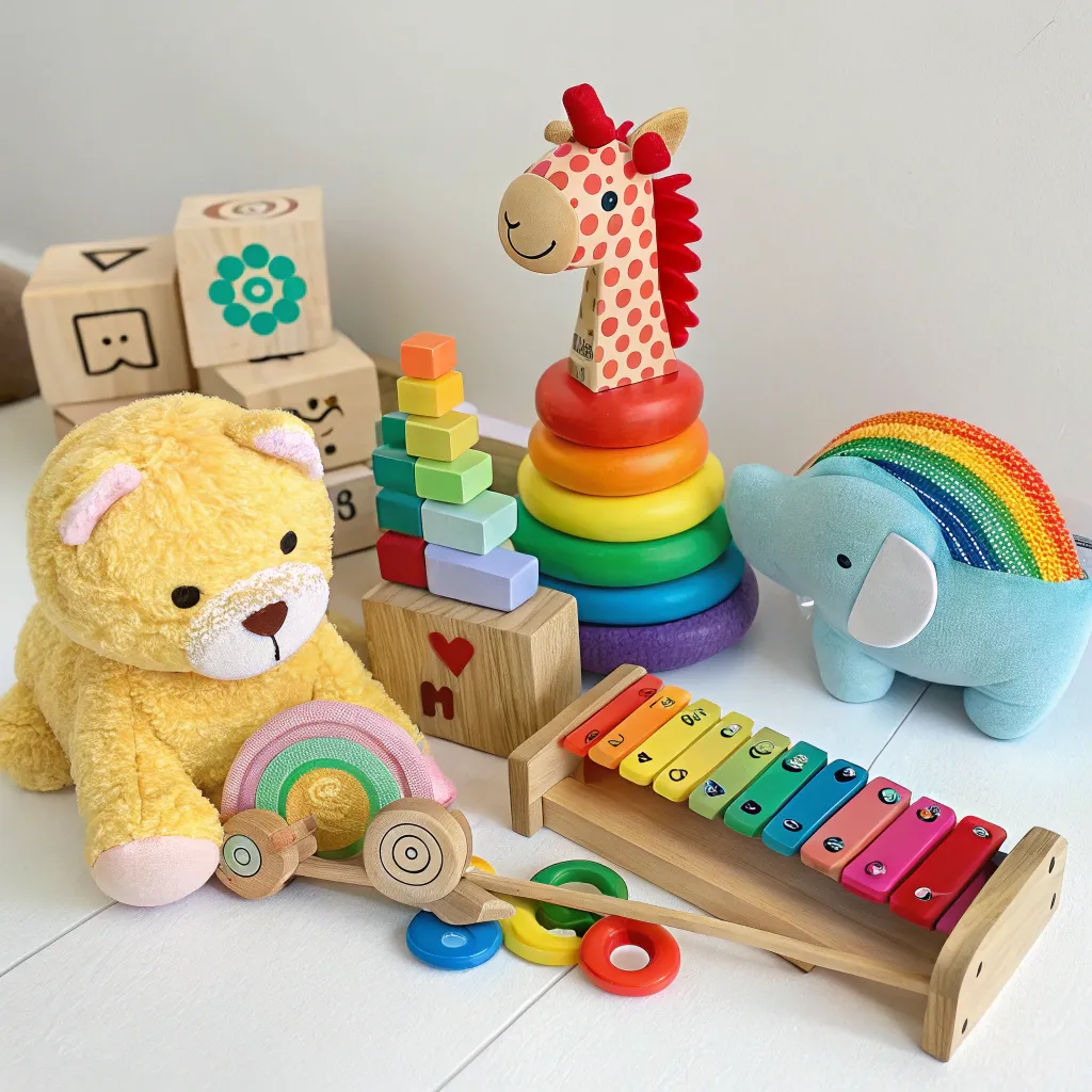 A variety of colorful handmade toys