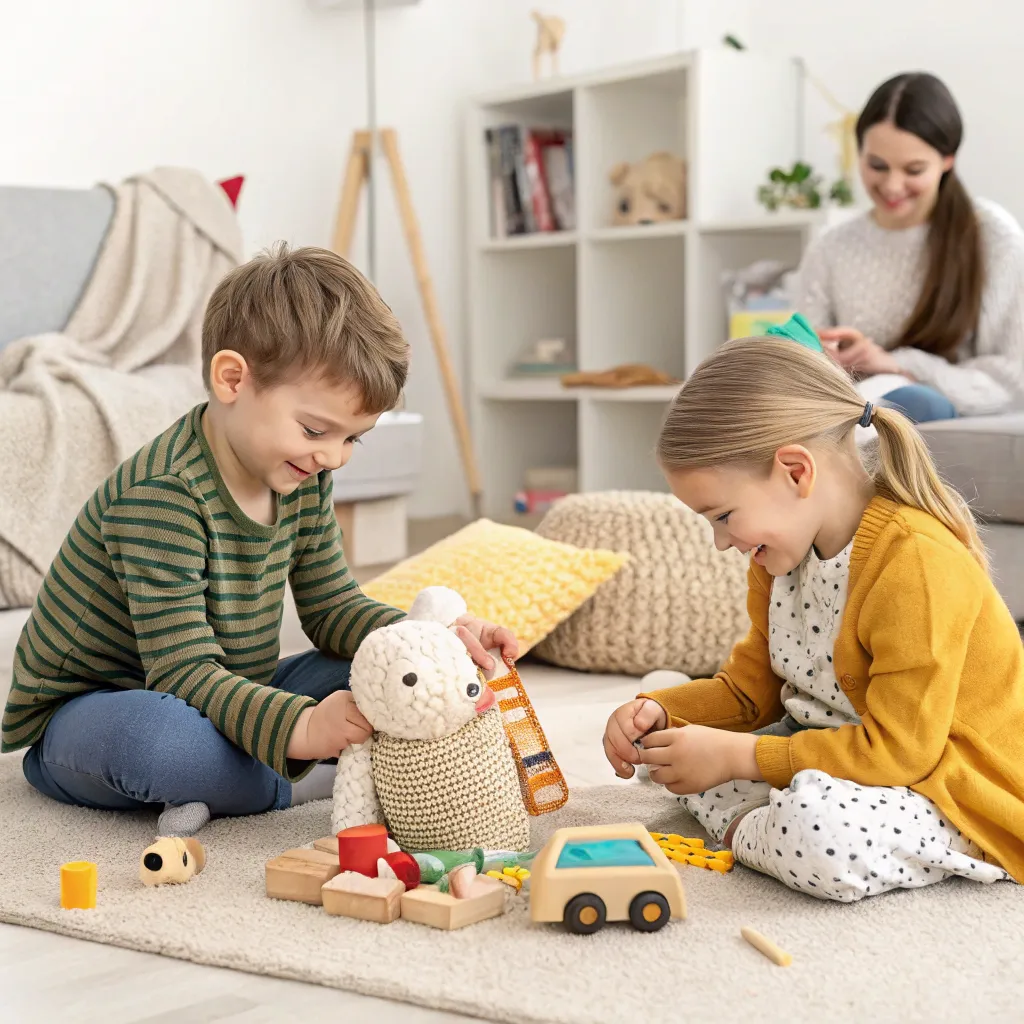 Kids playing with handmade toys